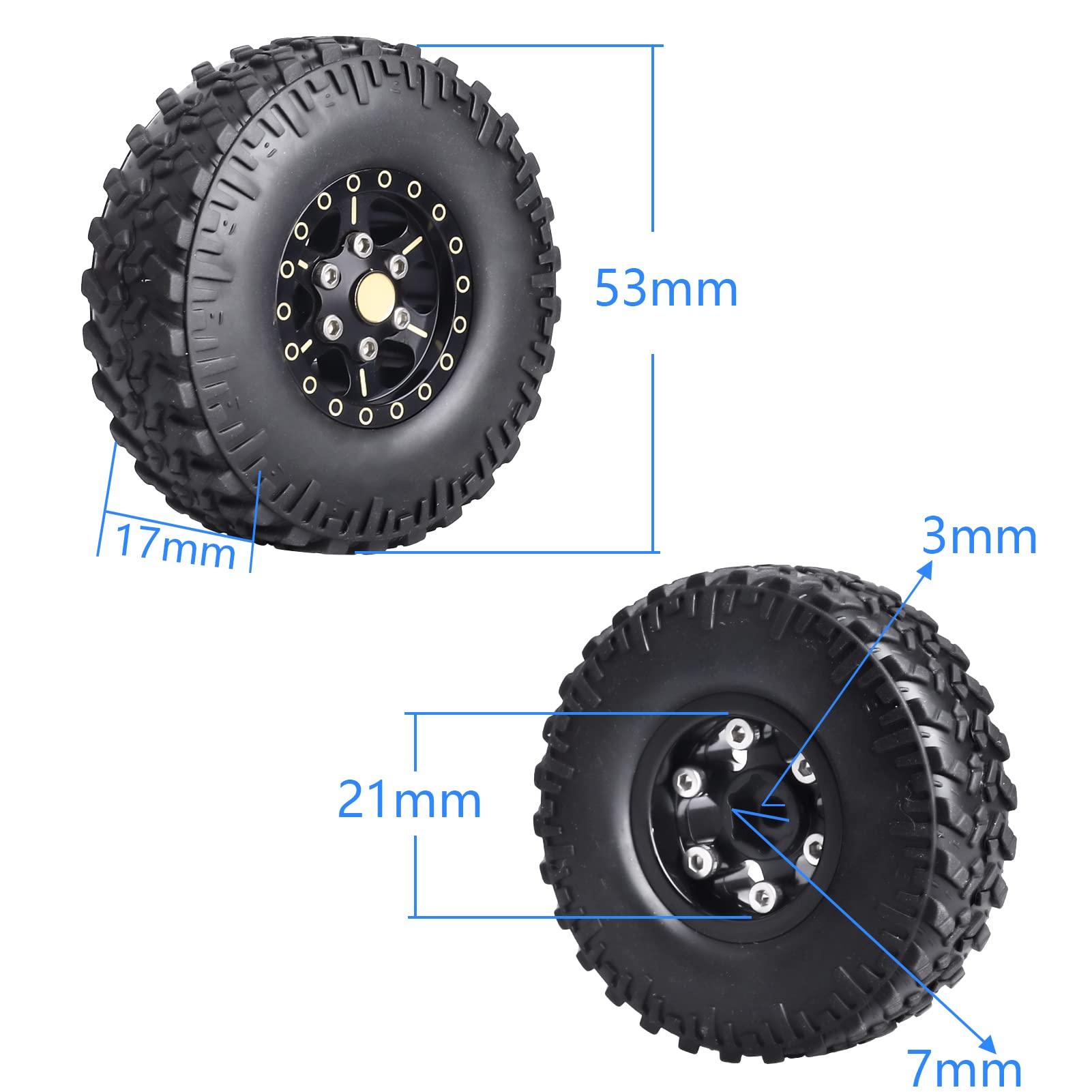 HobbyPark Brass 1.0 Beadlock Wheels and Tires for Traxxas TRX4M Upgrades Parts Axial SCX24 1/24 RC Crawler Replacement (4-Pack) (Tpye E)