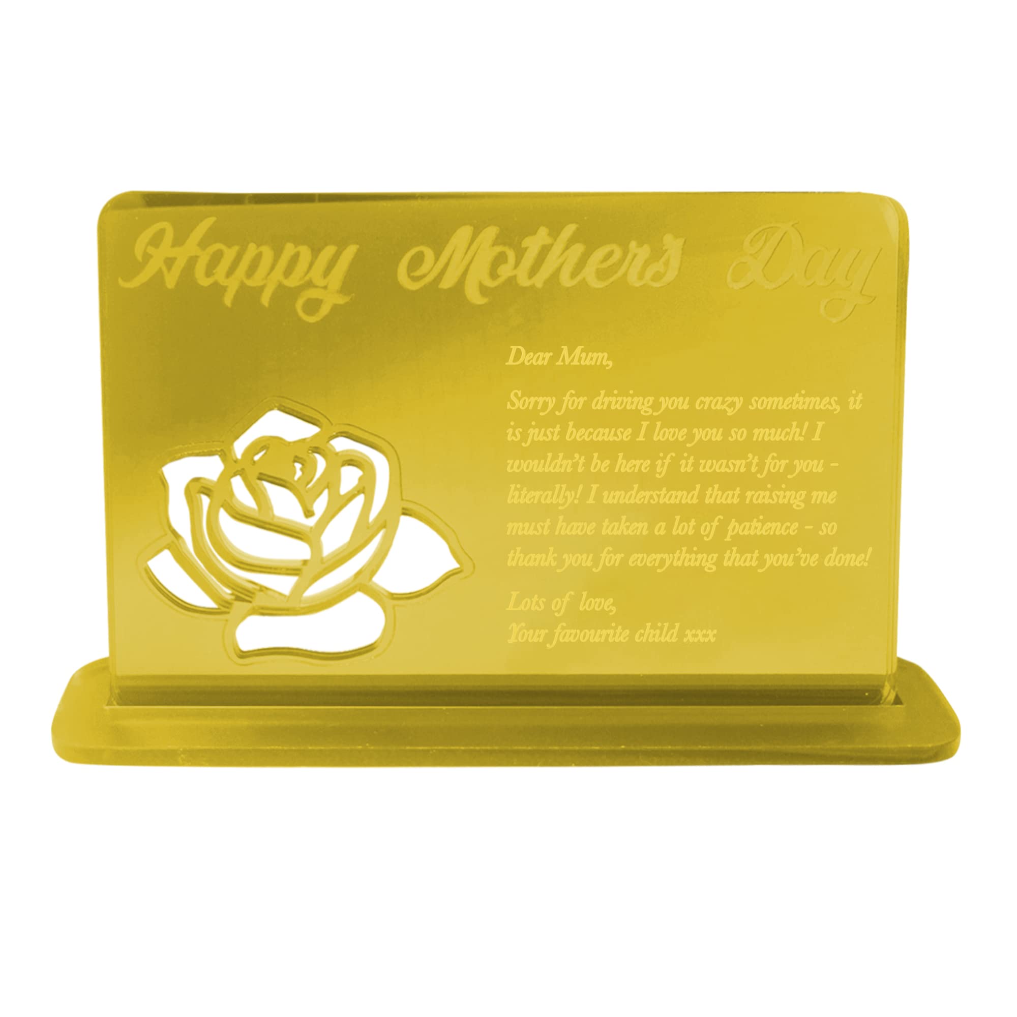 Print Maniacs Happy Mothers Day Card Unique Keepsake Engraved Gift Her Wife Mum Mummy Plaque Sign Home Decor Alternative To Standard Card (Yellow Mirror)
