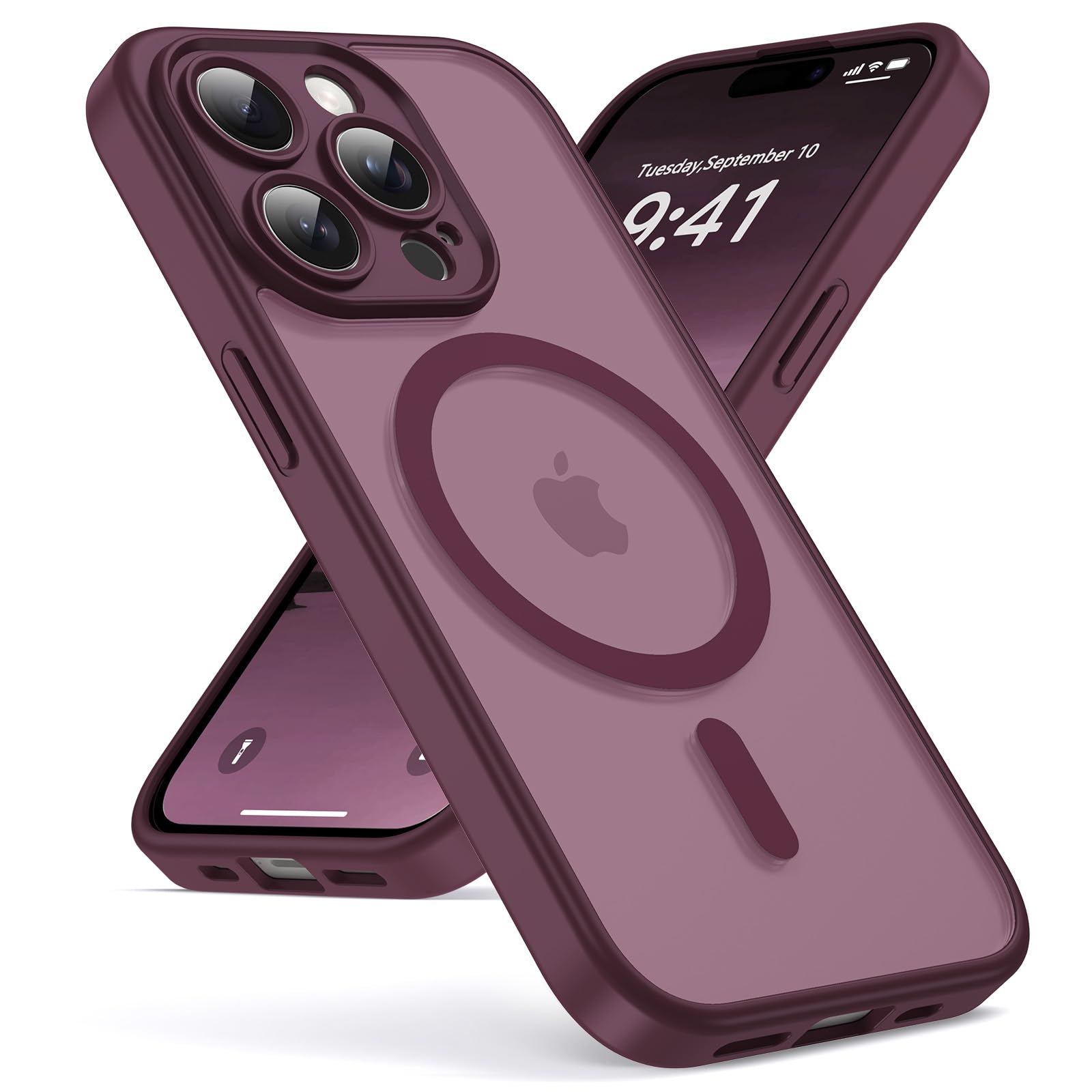 Oududianzi - Magnetica Cover per iPhone 15 Pro Max Magsafe, Bordeaux