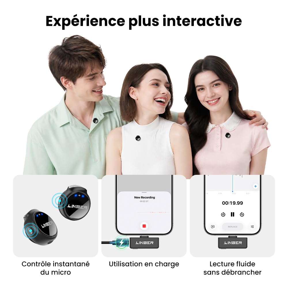 Micrófono lavalier inalámbrico para iPhone, Mini magnético | Cancelación de ruido IA, conexión rápida, batería 6h, ideal para Vlogs, entrevistas y directos
