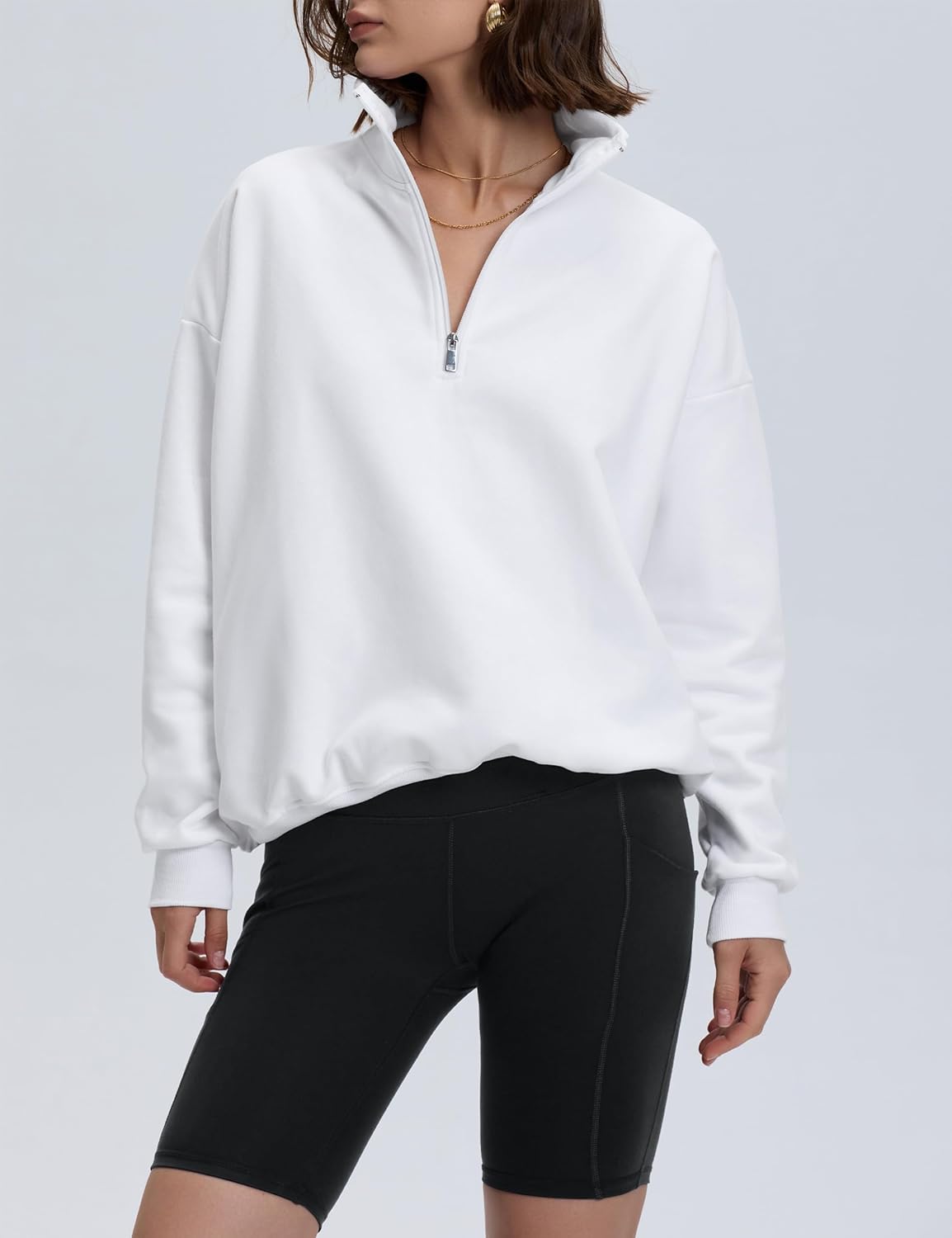 PrettyGuide Women's Lightweight Quarter Zip Oversized Sweatshirts Long Sleeve Fleece Pullover - Image 3