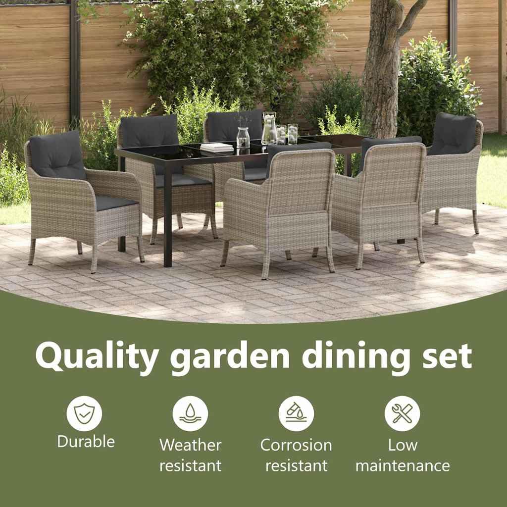 vidaXL Set da Pranzo per Giardino 7 PCS Grigio Chiaro Poly Rattan, Set da Pranzo Outdoor Trendy, mobili in Rattan Moderno, Tavolo da Giardino, Perfetto per cene all'aperto!