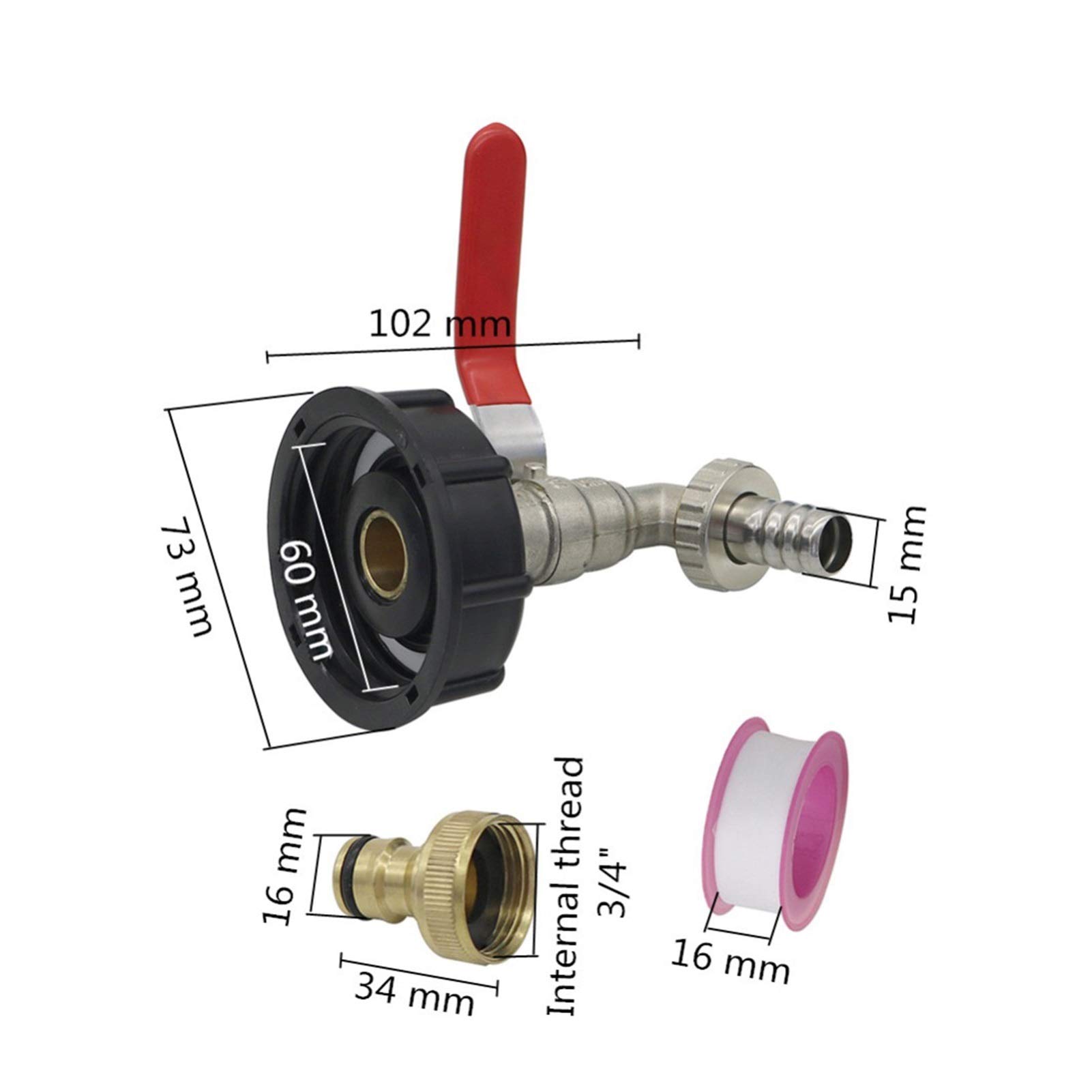 Złącze montażowe Gwint wewnętrzny 60 mm do 1/2 cala gwintu zewnętrznego IBC. Zbiornik wodny Zestaw adaptera Zbiornik Żelazny Mosiądz Kran Złącze Wody Ogrodowe Opróżnij Adapter Faucet Adapter
