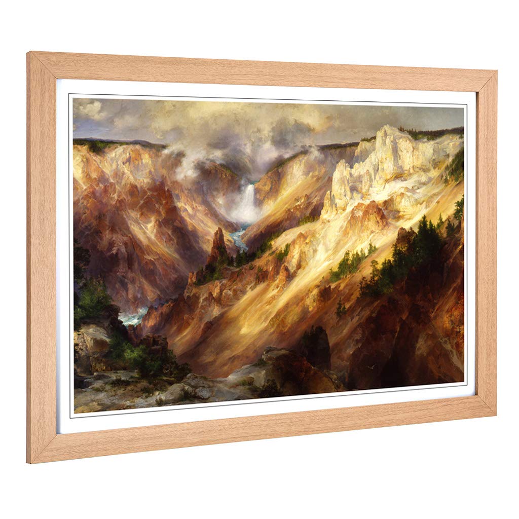 Big Box Art Framed Print of Thomas Moran Grand Canyon of Yellowstone Design | Wall Art Picture | Home Decor for Kitchen, Living Room, Bedroom, Hallway, Oak, A2 / 24.5x18 Inch / 62x45cm
