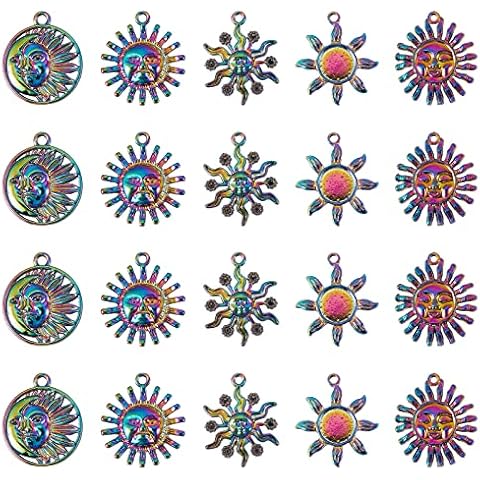 COGCHARGER 20 Pieces Rainbow Alloy Charm Pendant Sun Alloy Charm Multi Color Charms Pendant for Jewelry Necklace Bracelet Making Crafts Cover