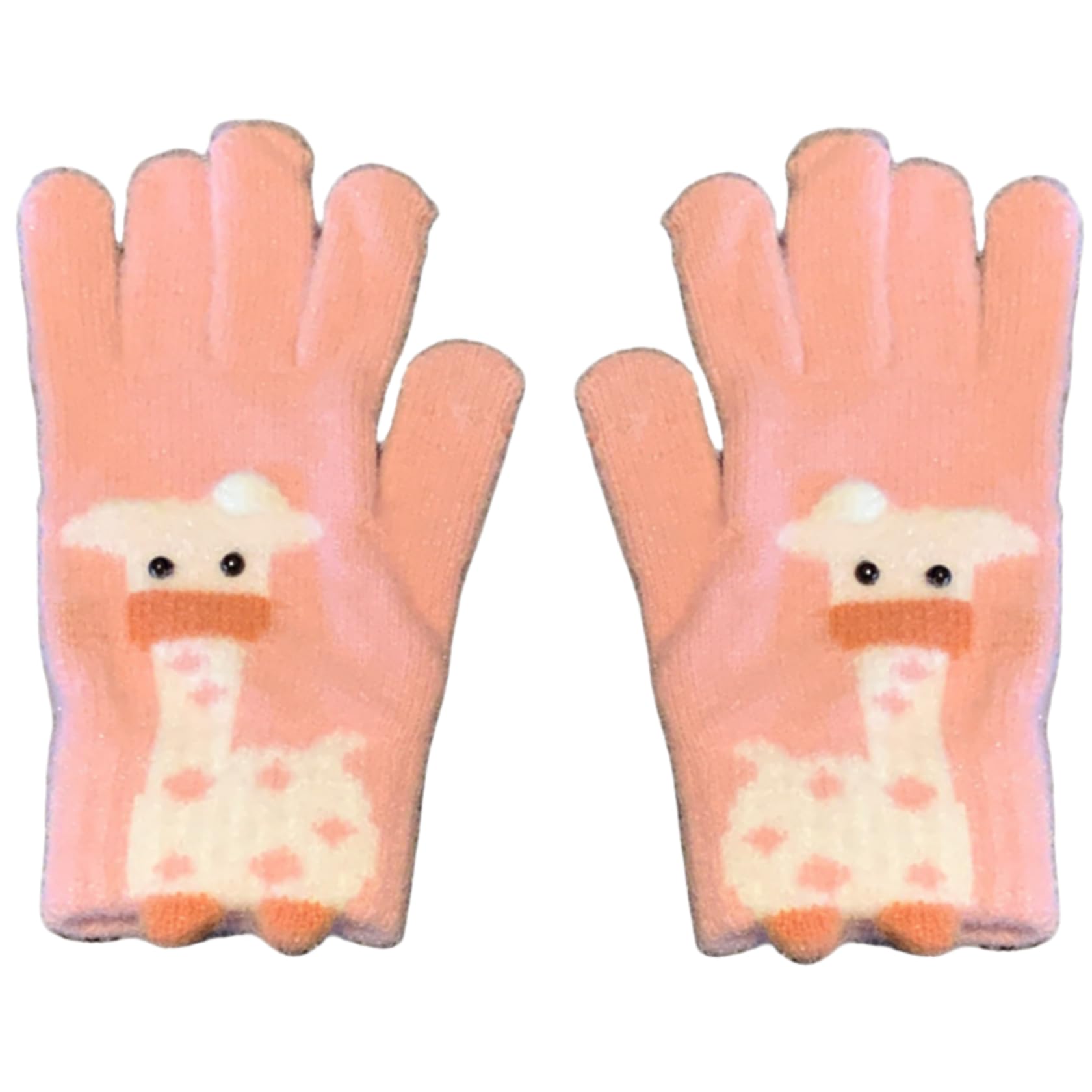 Yisenjee Women's Pink Knit Gloves Winter Touchscreen Plush Knitted Five-Finger Giraffe Gloves Warm Plush