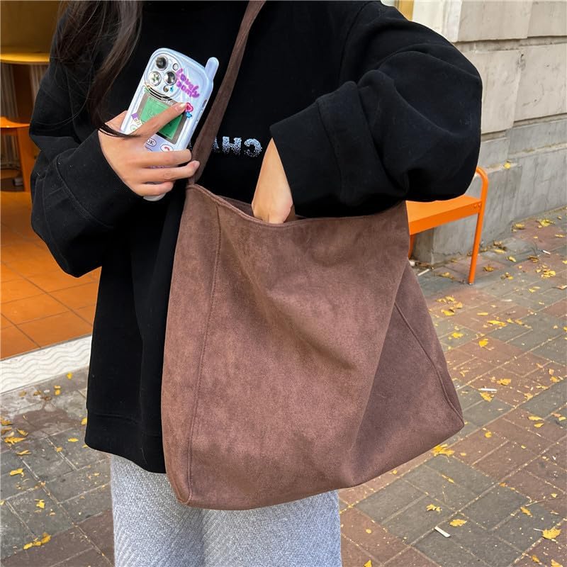 Image of Suede Bags for Women, 2025 New Suede Tote Bag for Women, Retro Slouchy Office Shoulder Top-handle Tote Handbags