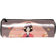 Lady in Hanbok Traditional Korean Women Leather Barrel Pen Pencil Case Coin Purse Pouch Cosmetic Makeup Bag for Student Stationery School Work Office Storage