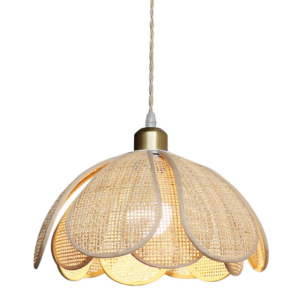 AYQJMD Wabi-Sabi Bamboo Pendant Light Fixture Rustic Farmhouse Decorative Chandelier with Handmade Woven Shade Rattan Hanging Lamp for Indoor Living Room, Bedroom, Dining Room, Kitchen Island, Porch