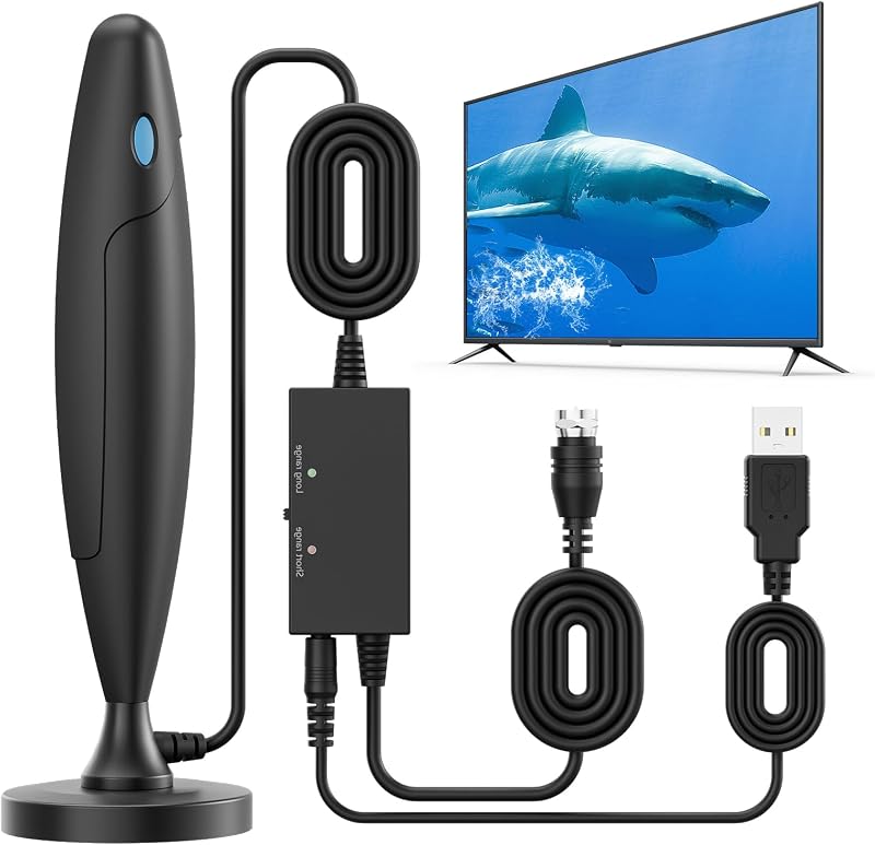 Antena de TV Interior para Canales Locales,Antena Digital 2026 para Smart TV | con base magnética, recepción de largo alcance de alta ganancia de más de 3600 millas con amplificador de señal, compatible con televisores 4K 1080P/antiguos