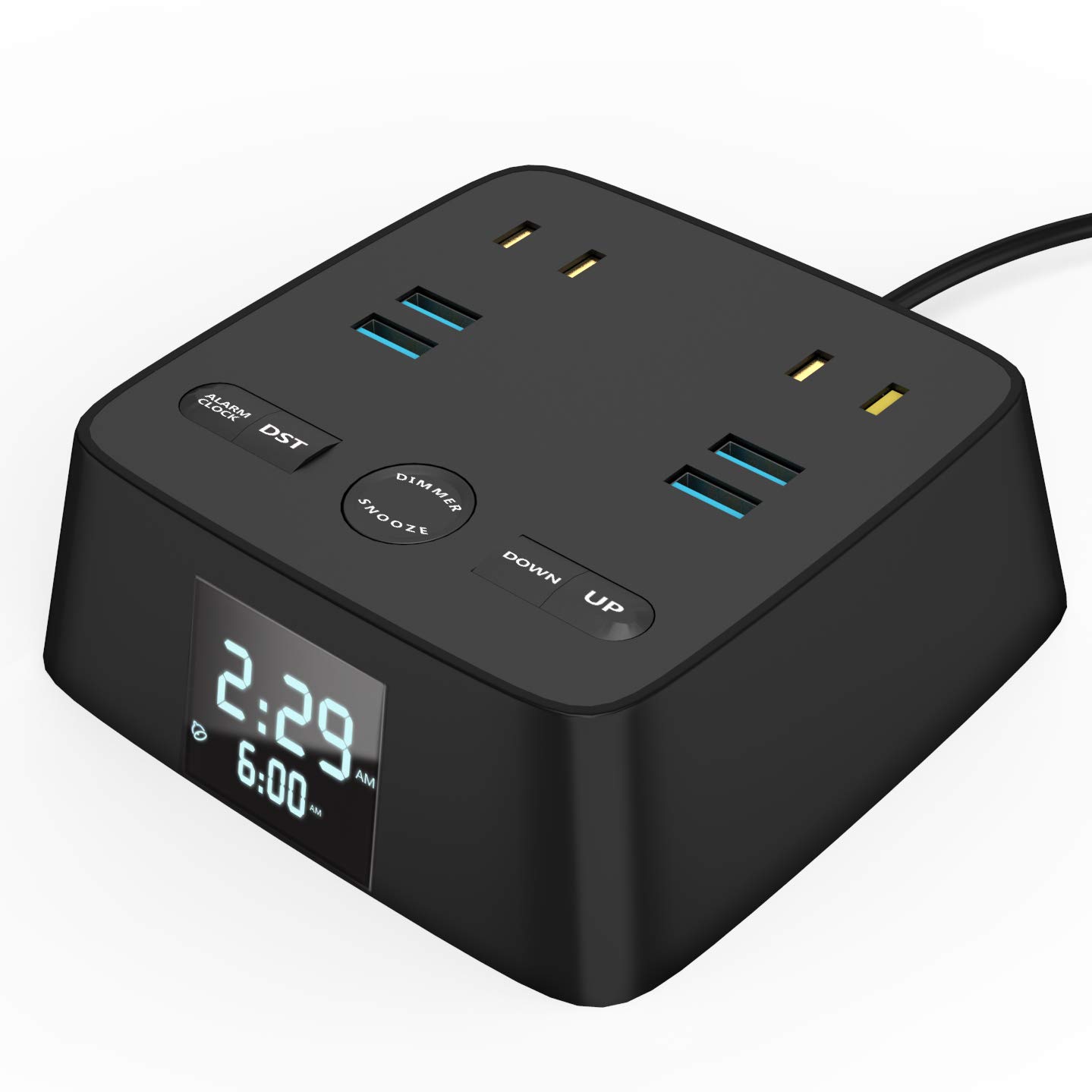 Buy POWERAXIS Alarm Clock Charger Station, 4 Dimmer Setting, 4 USB