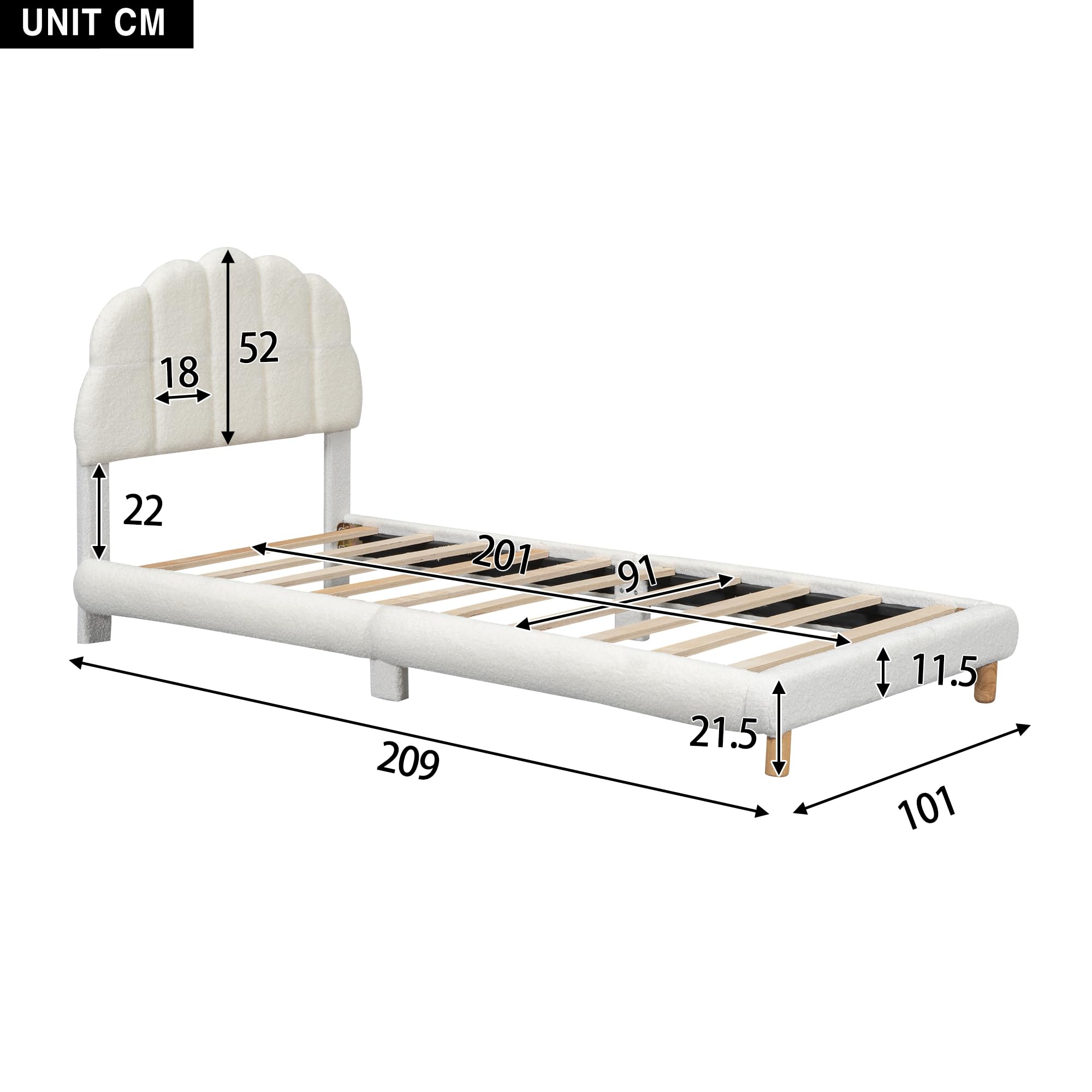 Sapgaks Letto 90x200 cm,letto singolo,letto basso,letto per bambini,peluche,testiera carina,bianco