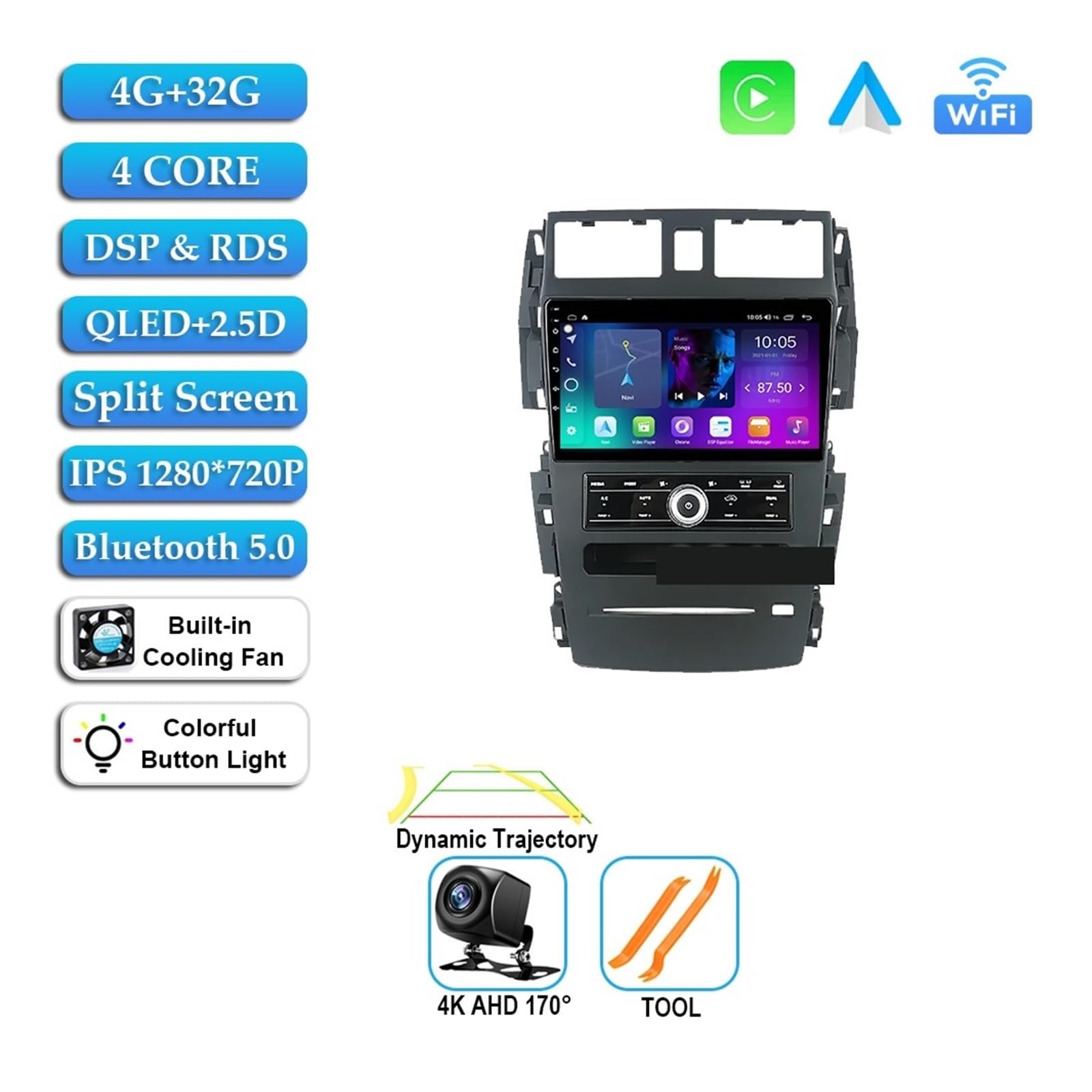 Navigatore Satellitare Monitor del Veicolo for Auto Schermo di Navigazione Multimediale for Autoradio(4G 32G Cam)