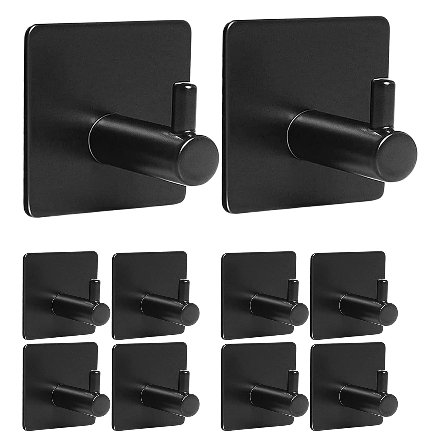 JIALTO 10 PCS Stainless Steel Heavy Duty Adhesive Square Design Wall Hanging Sticking Hooks for wall decor Used for Bathroom Toilet and Multipurpose Work (Square Black)