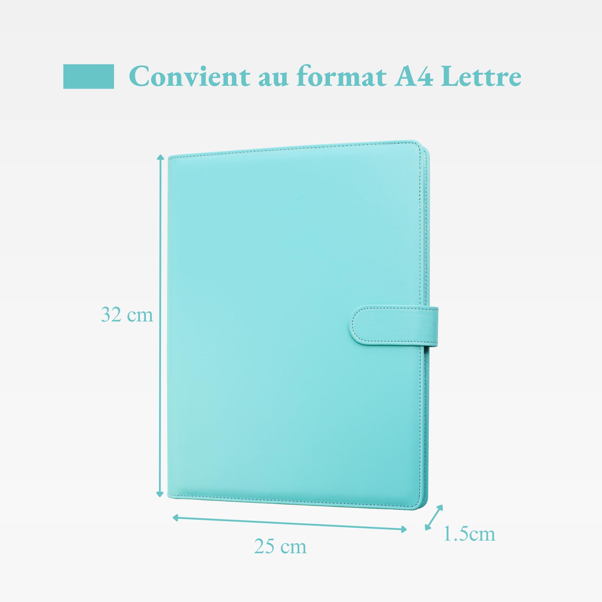 Porte-Documents A4 en PU Cuir Turquoise Pâle - Rangeur de Documents, Bloc-Notes, Trieur Organisateur