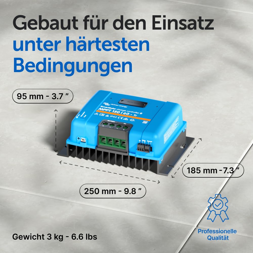Victron Energy SmartSolar MPPT Tr Laderegler (Bluetooth) - Solar Laderegler - 150V 60 Amp 12/24/36/48-Volt