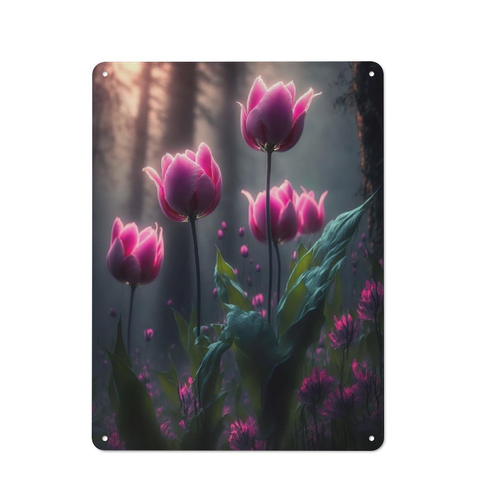 Junmoney Tulip Flowers Metal Plaque 40X30cm With For Pub Or Café, Rustic Decor, For Pub Decor Enthusiasts