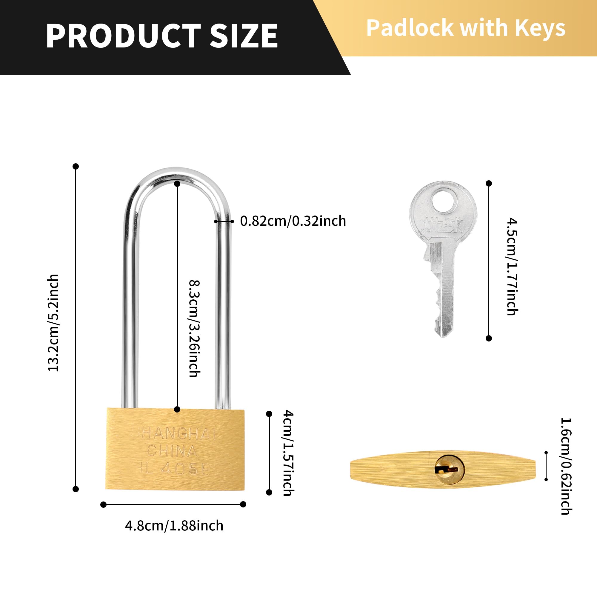 YKUKIZEE 6 Pack Long Shackle Padlock with Key, 50 mm Heavy Duty Lengthened Padlock - Image 2