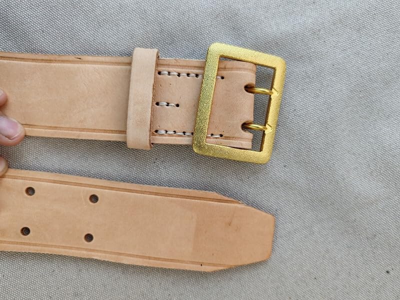Reproductions WWII GERMAN VINTAGE OFFICER DOUBLE CLAW THICK VEGETABLE-TANNED LEATHER BELT LENGTH 47INCH Waist hole size: 33-43" BUCKLE GOLD3