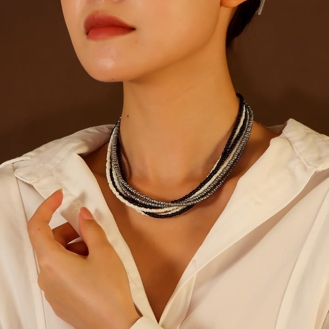 Colorful Multi-layered Seed Beaded Necklace Choker For Women Bohemian Handmade Crystal Stone Gemstone Hawaiian Necklace Holiday Birthday Summer Beach Jewelry Gift - Image 2