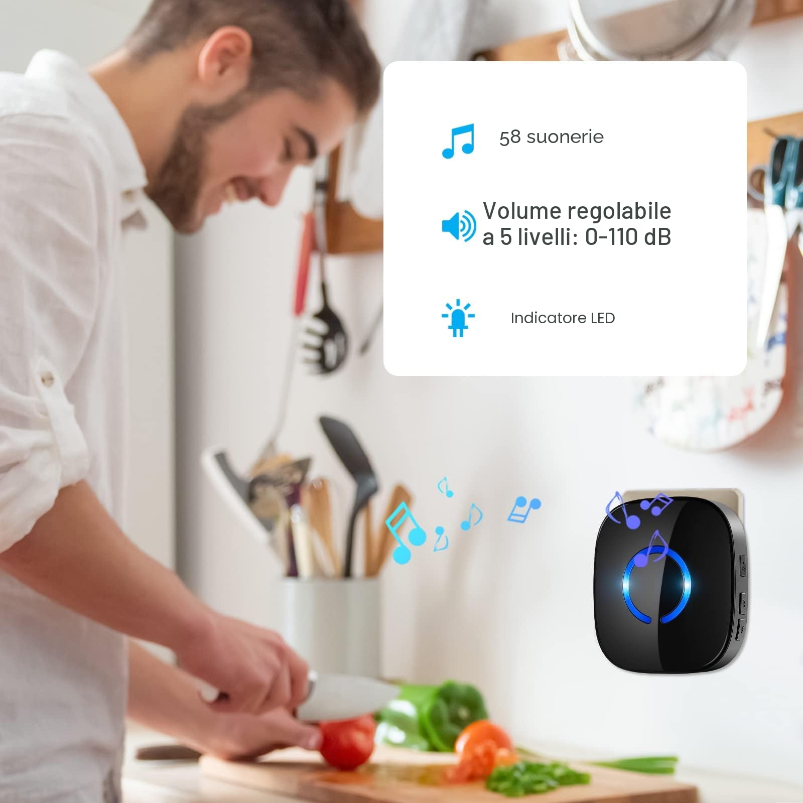 Wireless Pulsante Chiamata Emergenza per Anziani 500FT, 3 SOS Trasmettitore 2 Ricevitori Sistema Allarme Assistenza per Pazienti, Salvavita Anziani Pulsante