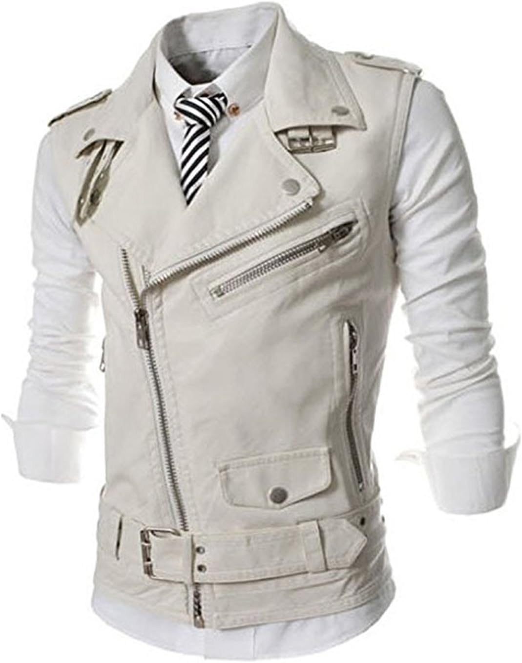 REYUY Men's Sleeveless Motorcycle Jacket Vest Faux Leather Waistcoat