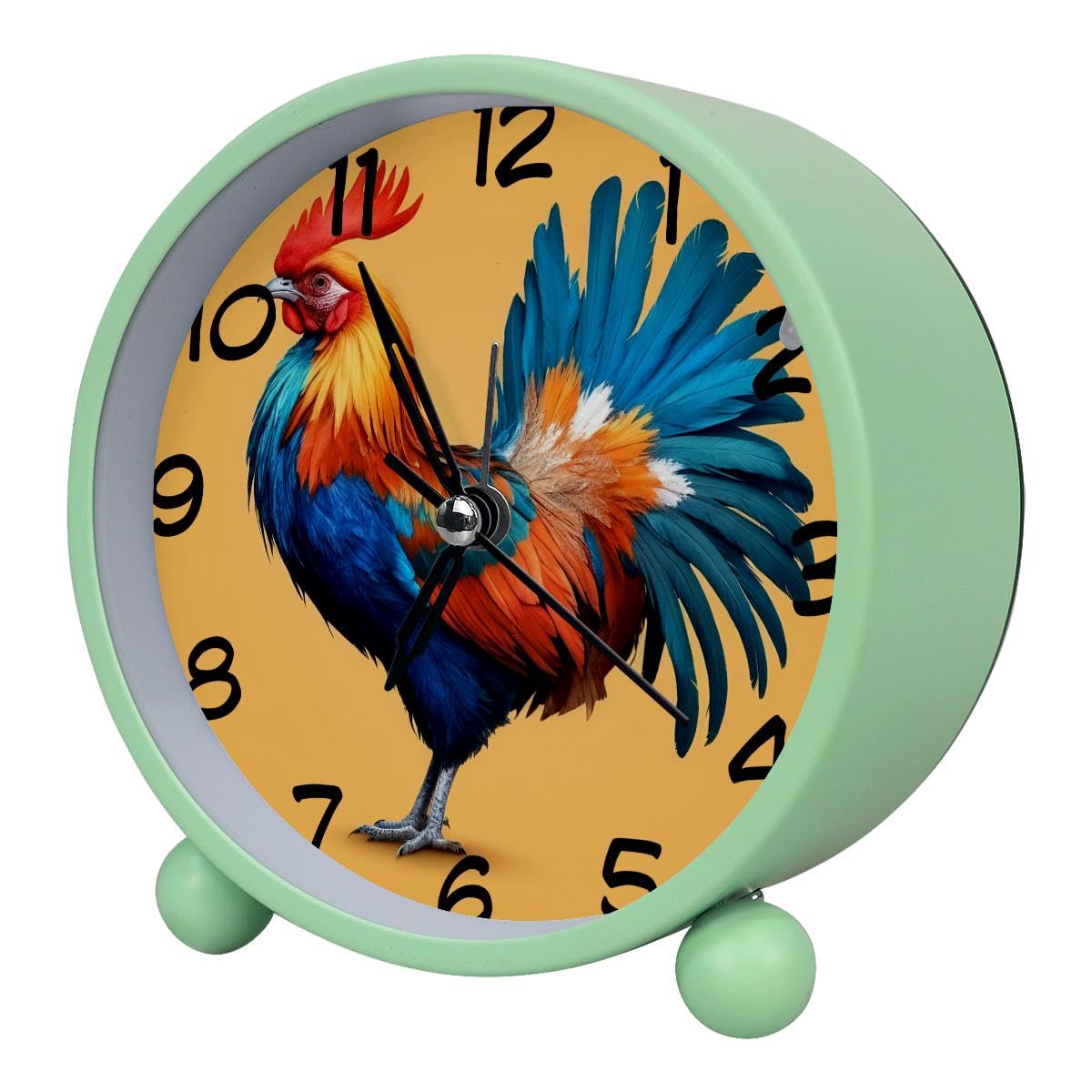Luoweisi Analog Alarm Clock Rooster, Silent Non-Ticking with Night Light, Battery Operated, Round Desk Alarm Clock for Office, Bedroom, Elderly, Adults, Children, Student Gifts