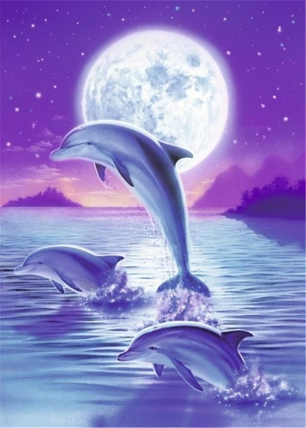 Broderie diamant dauphins complète 60x80cm, idée cadeau originale pour passionné de loisirs créatifs