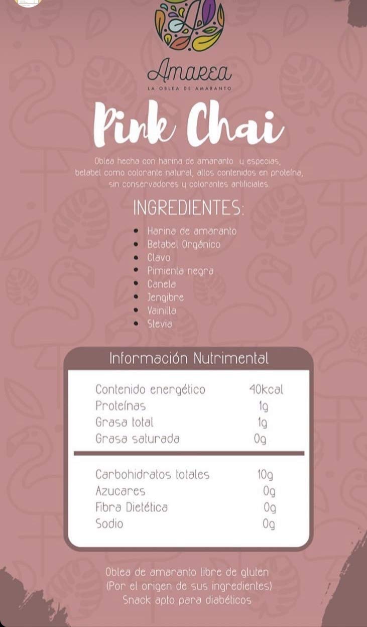 amaranth flour wafers/ Obleas de amaranto 50 COUNTS (PACK of 12) (PINK CHAI flavor) VEGAN, KETO, SUGAR FREE, GLUTEN-FREE