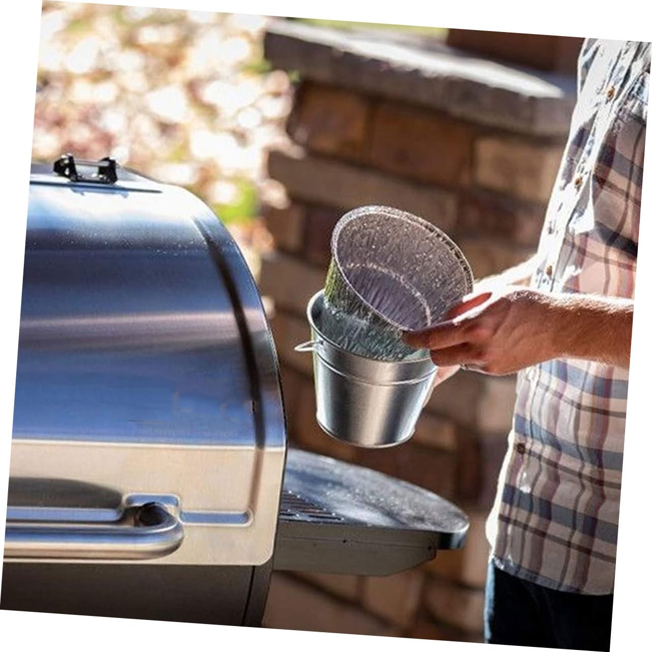 ifundom Secchio per Olio Barbecue in Ferro, Set con 10 Pezzi Argento