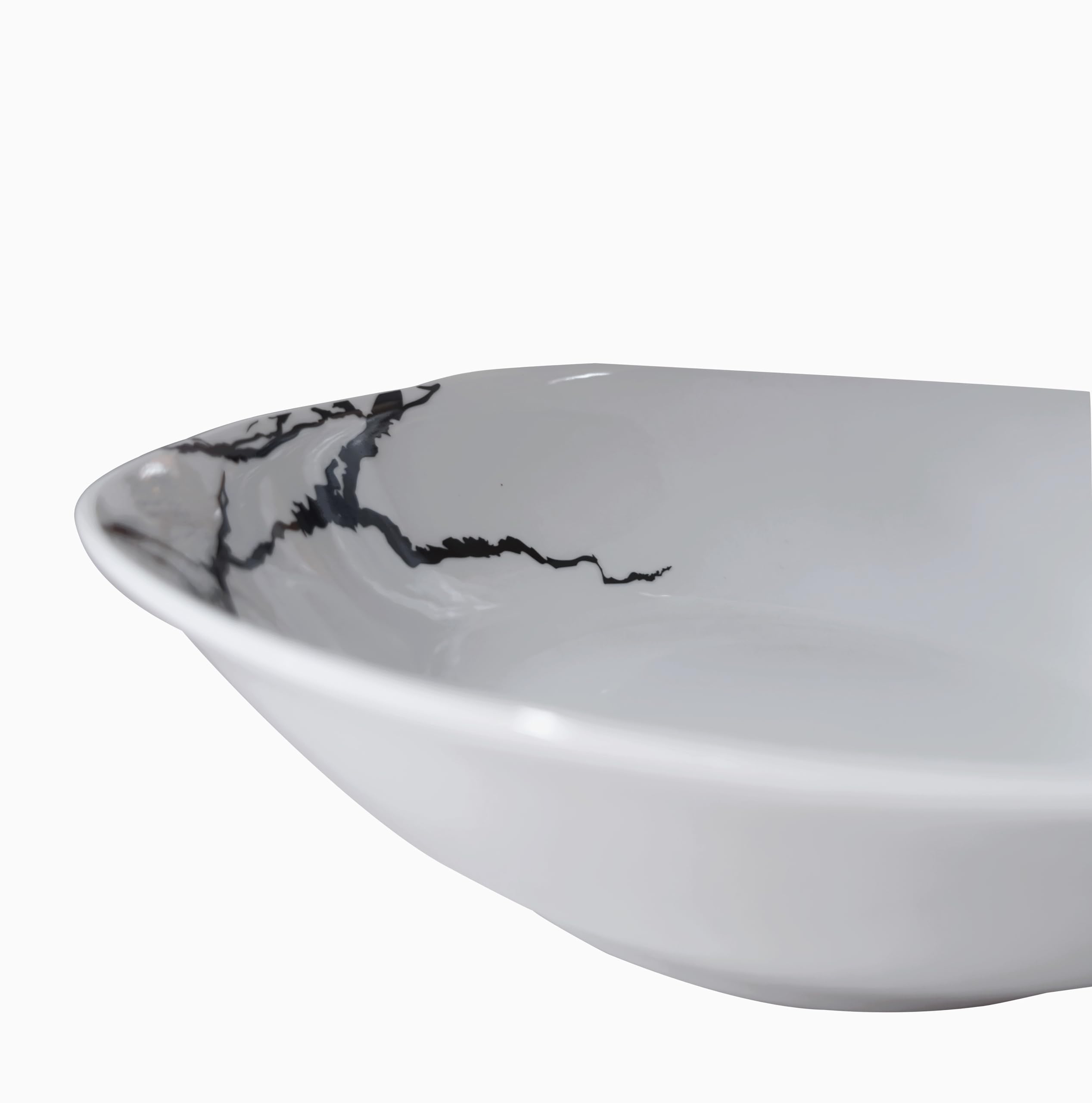 Servizio Piatti 38 Pezzi In Porcellana - Design Marmorizzato Bianco E Nero - Per 12 Persone - Foto 9