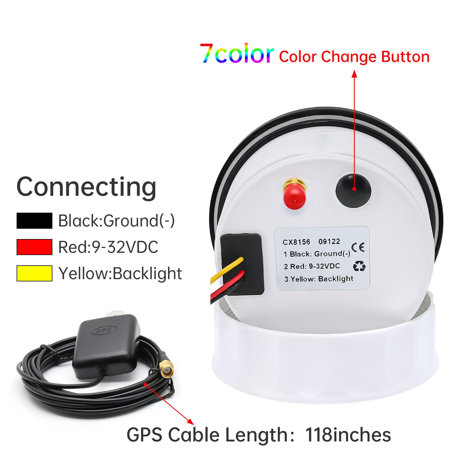 85 mm GPS velocímetro 0-200 km/h con retroiluminación LED de 7 colores y odómetro – Instrumento universal impermeable con antena GPS para moto, coche, barco y camión