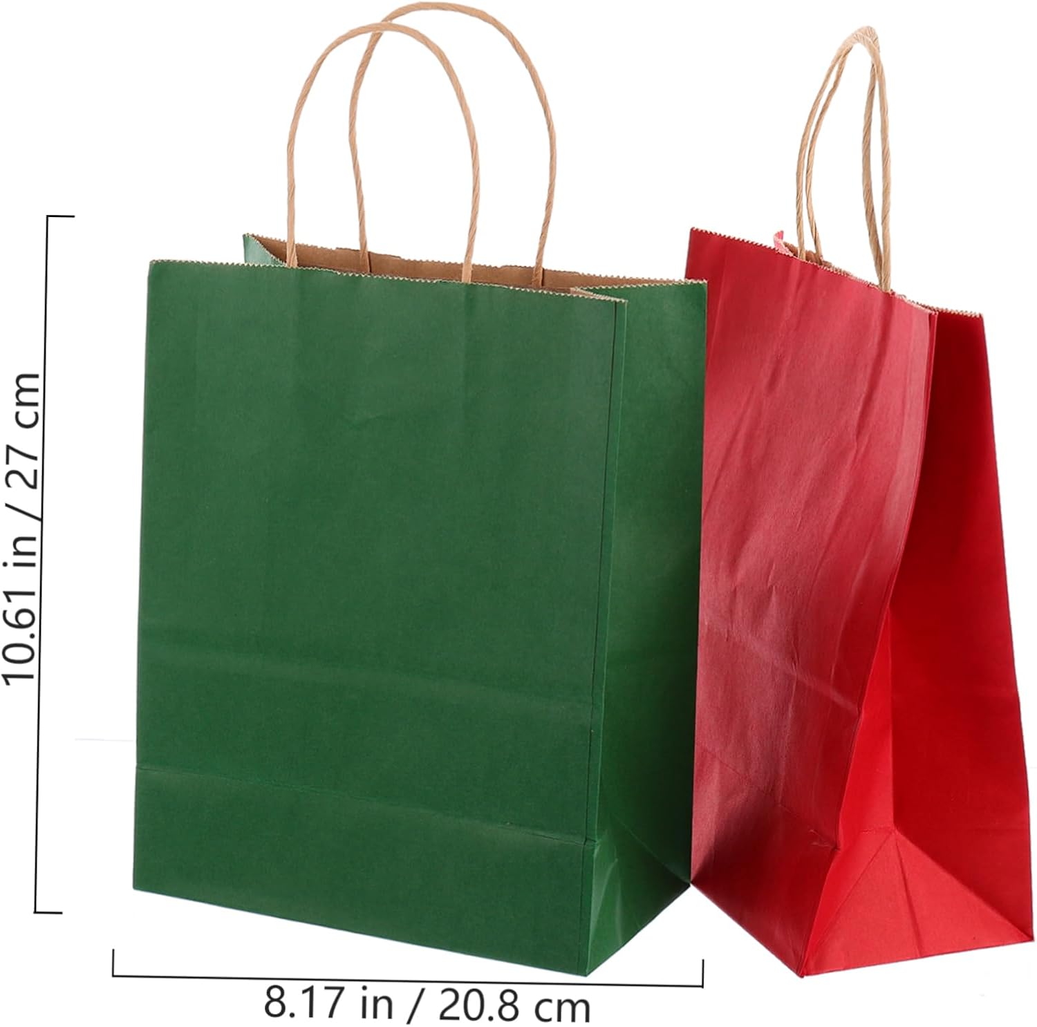 Outanaya 24pcs Christmas Red and Green Kraft Paper Bags Twine Handles for Wrapping Merchandising and Festive Storage for Presents and Party Favors