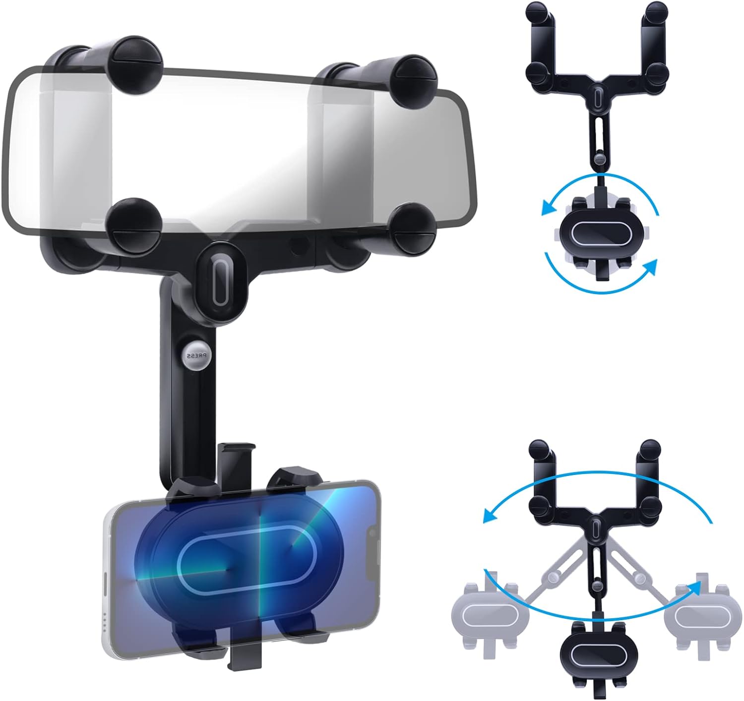 SUESUU Car Phone Holders, Upgraded Multifunctional Rearview Mirror Phone Holder for