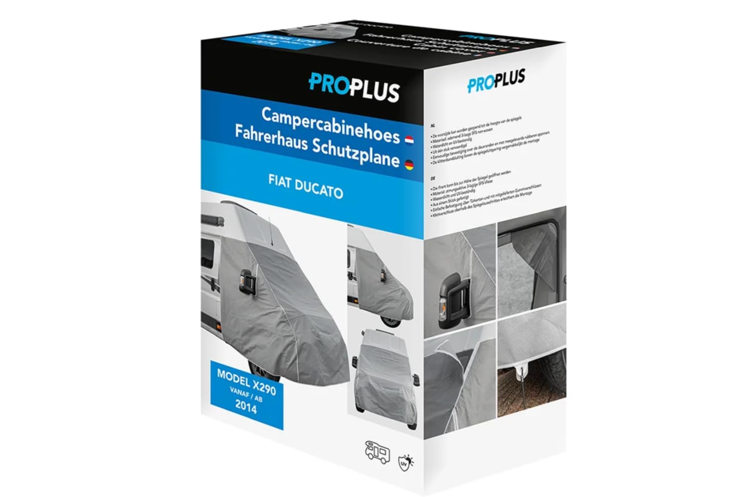 ProPlus Telo Copricabina Camper per Ducato Boxer Jumper 610683V01 | Tessuto SFS a tre strati impermeabile per proteggere il camper Fiat Ducato da pioggia, neve e raggi UV in campeggio.