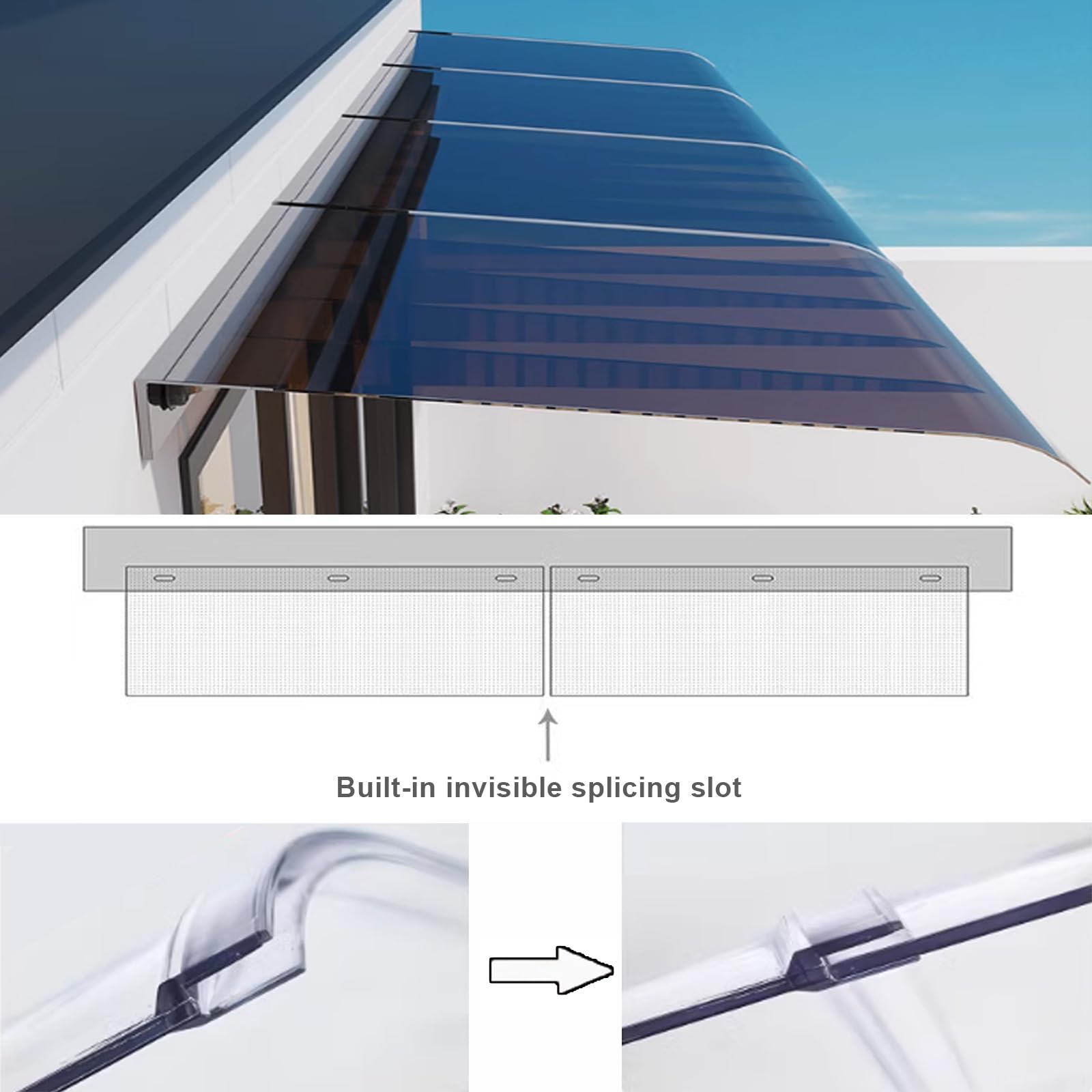 Tettoia marrone per porta in PC, copertura antipioggia, tenda da sole per finestre, tetto ad arco, resistente ai raggi UV, protezione solare, per giardino all'aperto (40 x 80 cm/16 x 32, facciata)