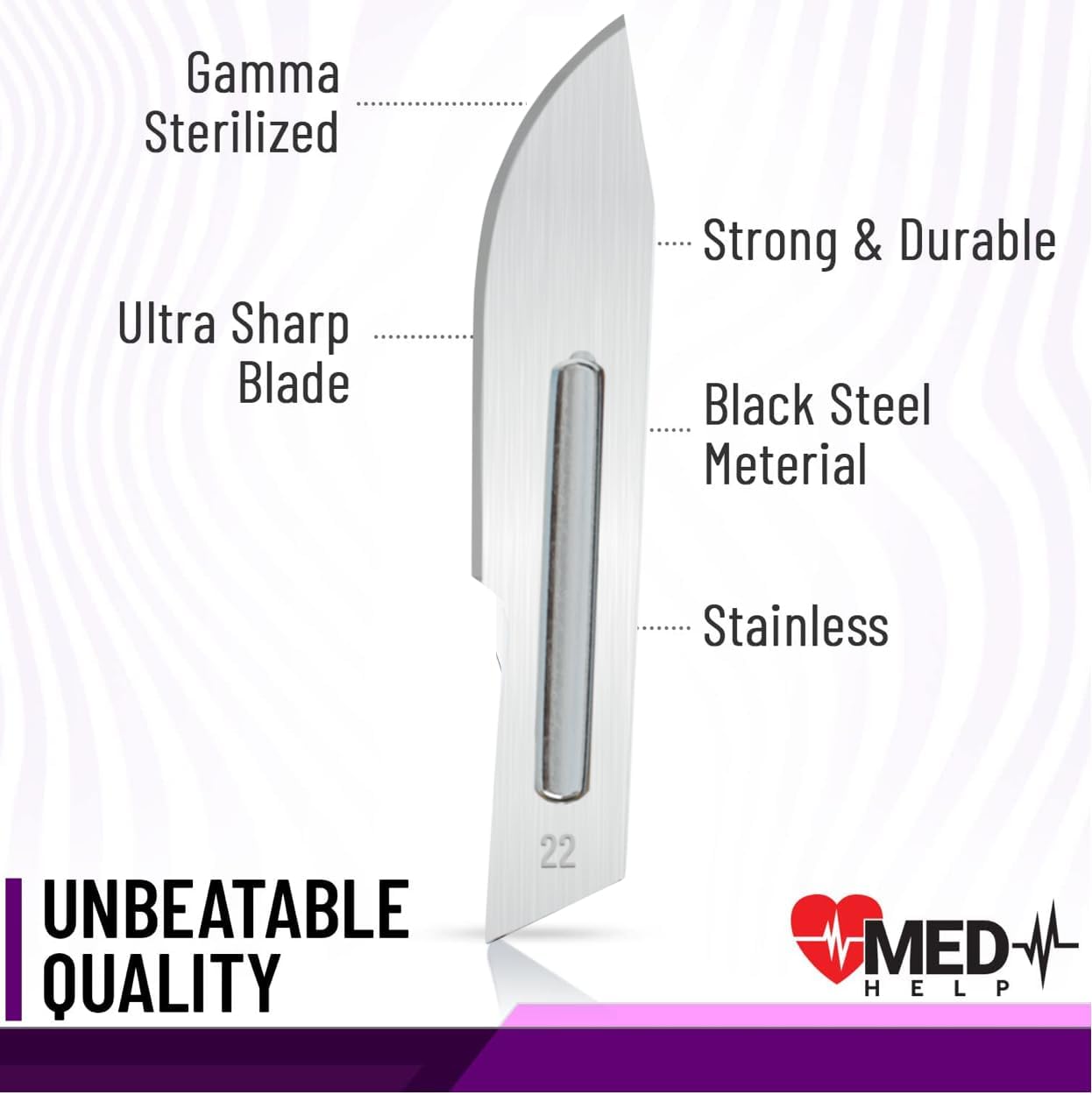 MedHelp Pack of 100 Disposable Scalpel Blades #22, Size 22 Surgical Blades, High Carbon Steel Dermaplane Blade tool. Individually Wrapped #22 Scaple Blade, Sterile
