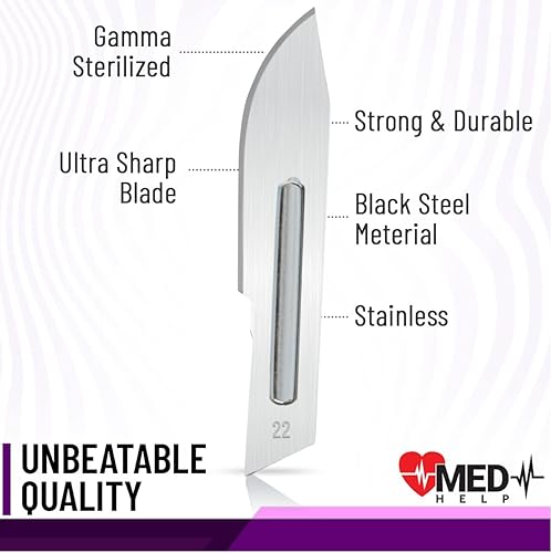 Miniatura 4 de Paquete de 100 cuchillas desechables de bisturí #22, cuchillas quirúrgicas tamaño 22, herramienta de hoja dermaplane de acero de alto carbono. Hoja