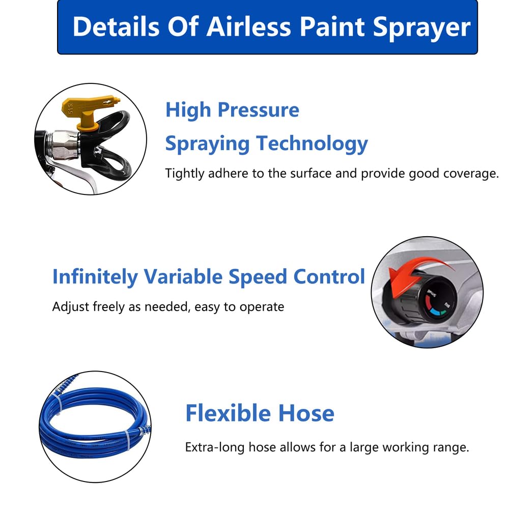 Spruzzatore di vernice airless ad alta pressione, 1600 W, 84 oz/min, spruzzatore elettrico industriale professionale, per interni domestici, esterni, mobili, recinzioni