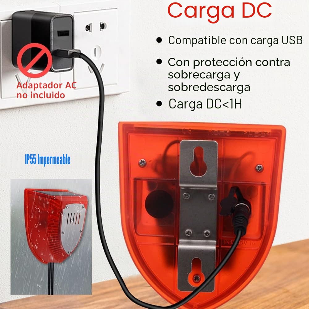 Sensor Solar de Nivel, alarmas acústicas y visuales de Nivel de Agua Alto / bajo, Volumen Ajustable de 129 dB, línea de detección de 5 m, Impermeable IP55, utilizable en Interiores y Exteriores