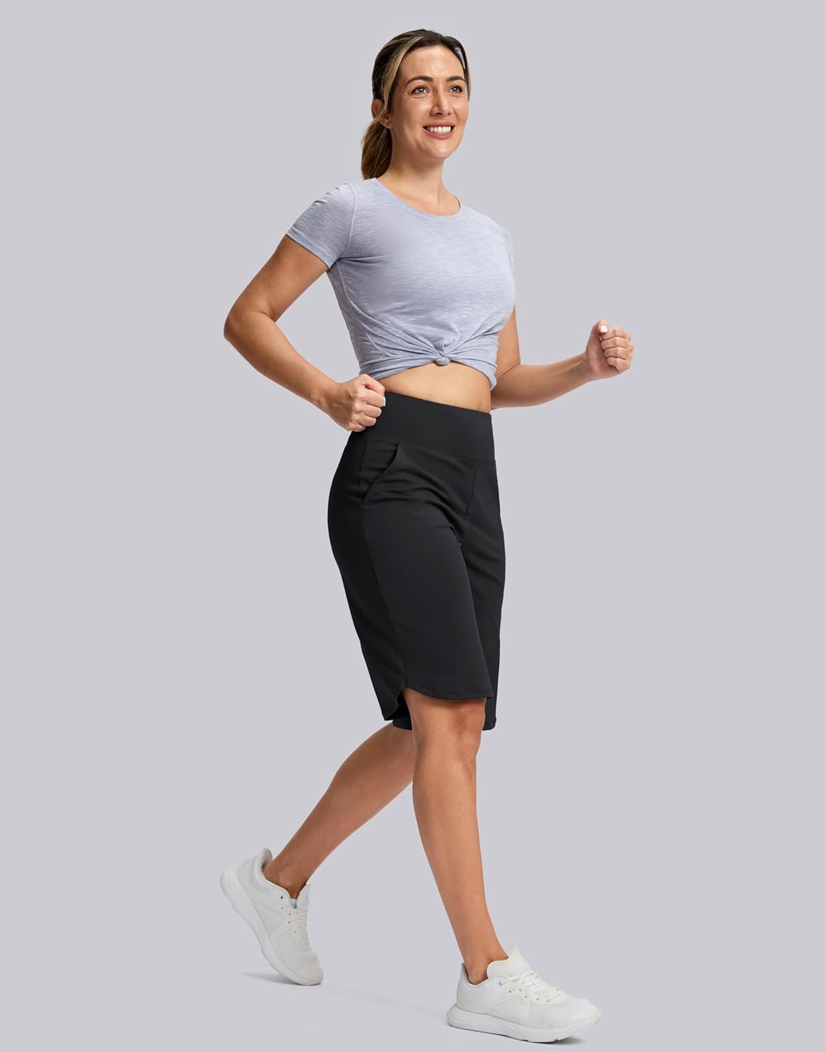 SANTINY 12" Long Bermuda Shorts for Women Knee Length with Pockets High Waisted Stretch Shorts for Summer Walking - Image 6