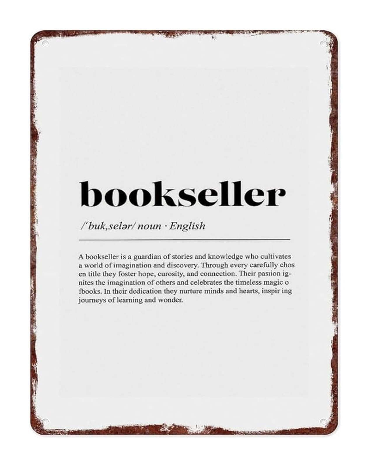 IDGTTLDF Rustic Bookseller Quote Metal Sign Vintage Retro Tin Plaque for Cafe Bookstore Home Library 8 X 12 in