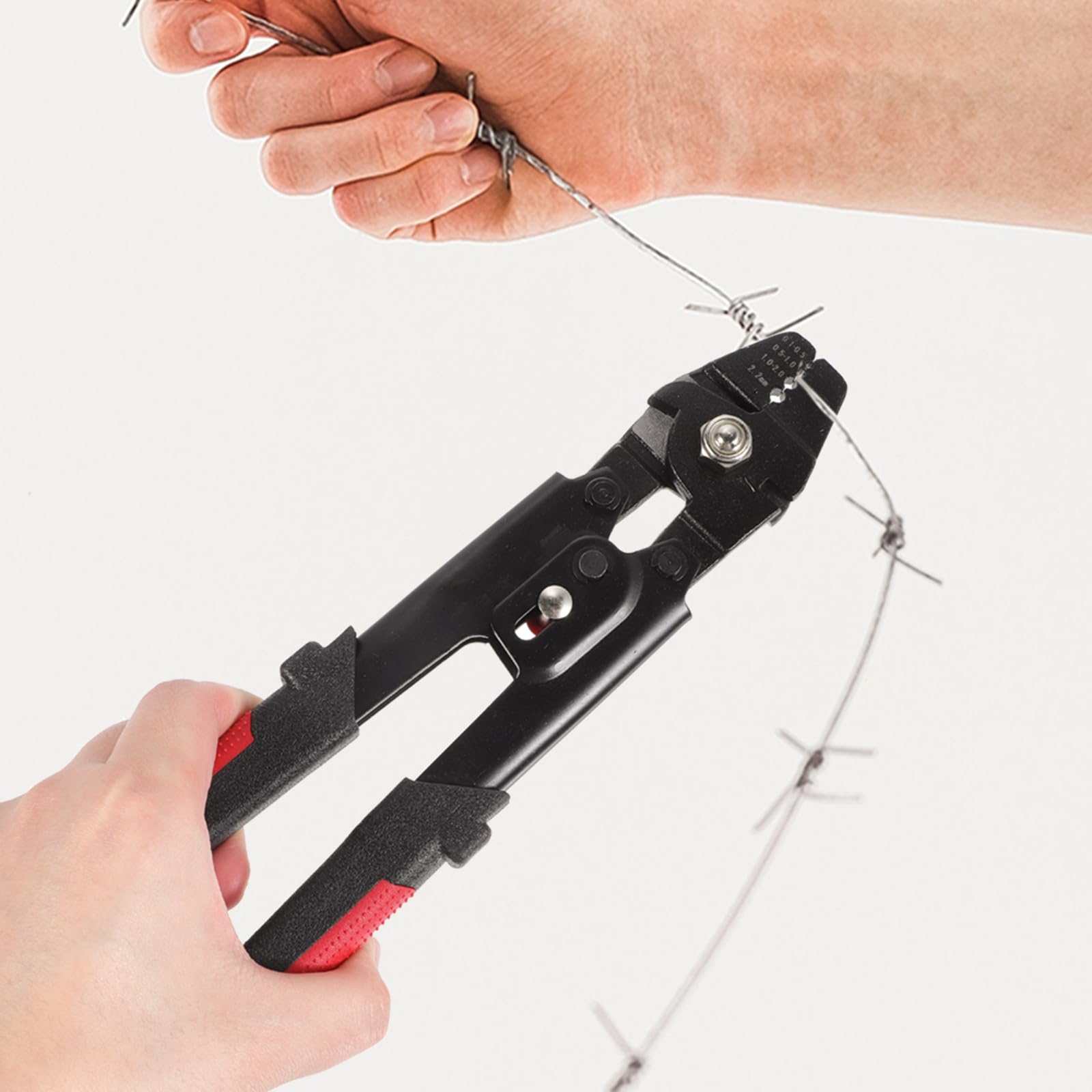 Lurrose Pince à Sertir en Acier Inoxydable Kit 150 Manchons Aluminium 8 Formes, Outil de Sertissage de Fils pour Pêche et Câbles, Poignée Antidérapante Portable pour Usage Extérieur,