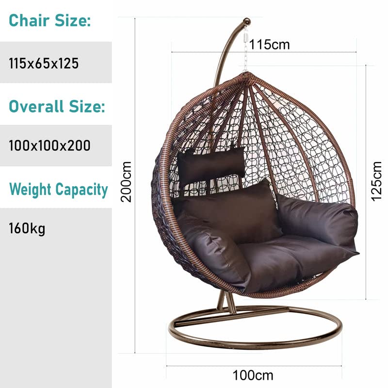 Image of Zenheaven Single Seater Swing Chair with Stand & Cushion Outdoor Indoor Balcony Garden Patio,Powder Coated Frame,UV Protected Wicker,Premium Cushion AD-24