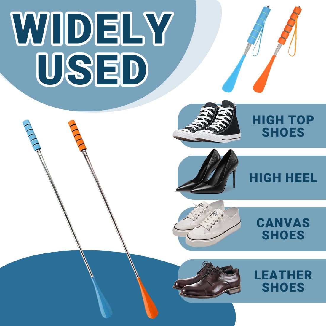 Calzador De Zapatos Largo Extensible 30-70Cm Acero Inoxidable Ajustable 2 Unidades