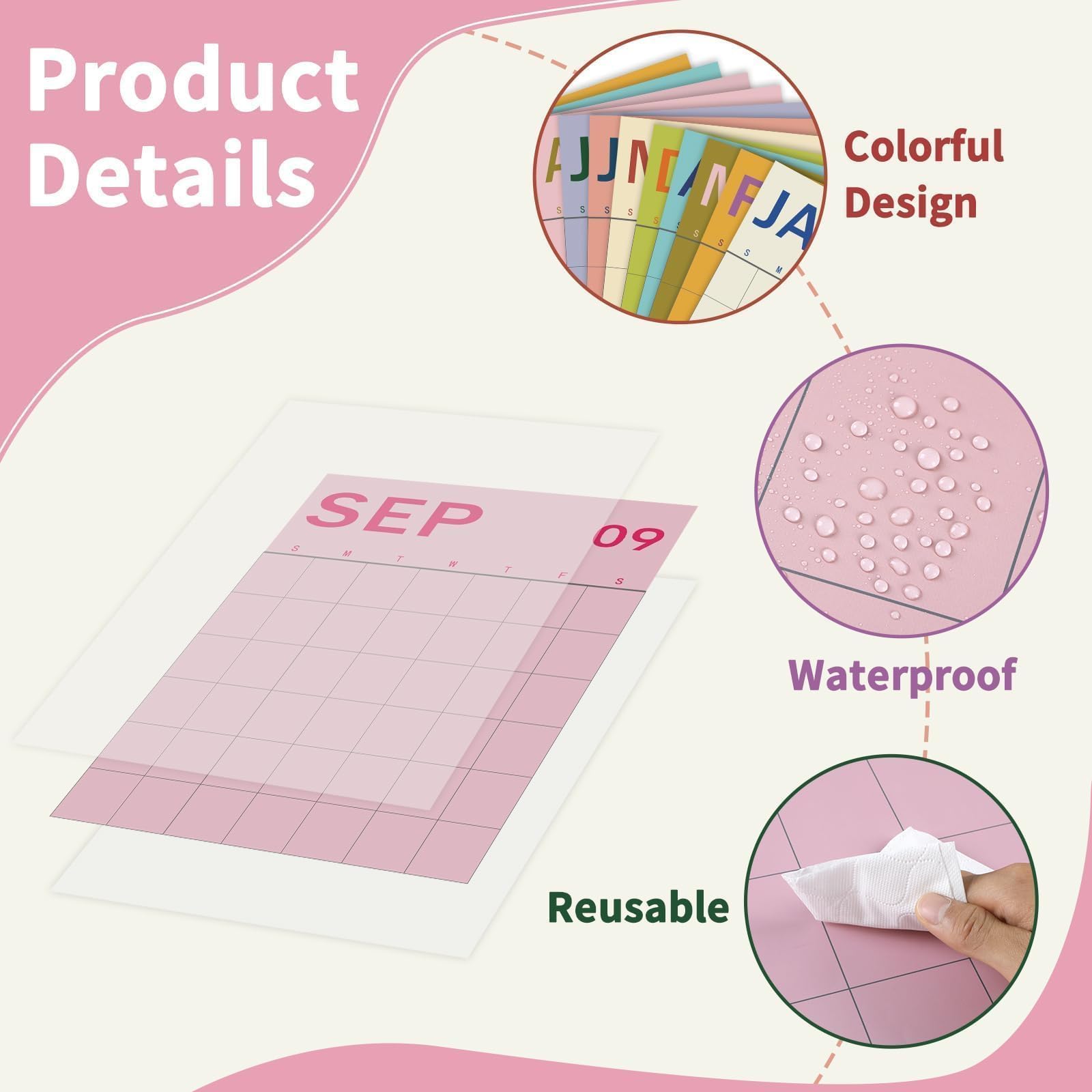 Justforjoyful Calendarios de pared verticales mensuales sin fecha, tamaño grande, planificador de pared de 12 meses con calcomanías adhesivas, calendario mensual de papel colorido 2025 para la