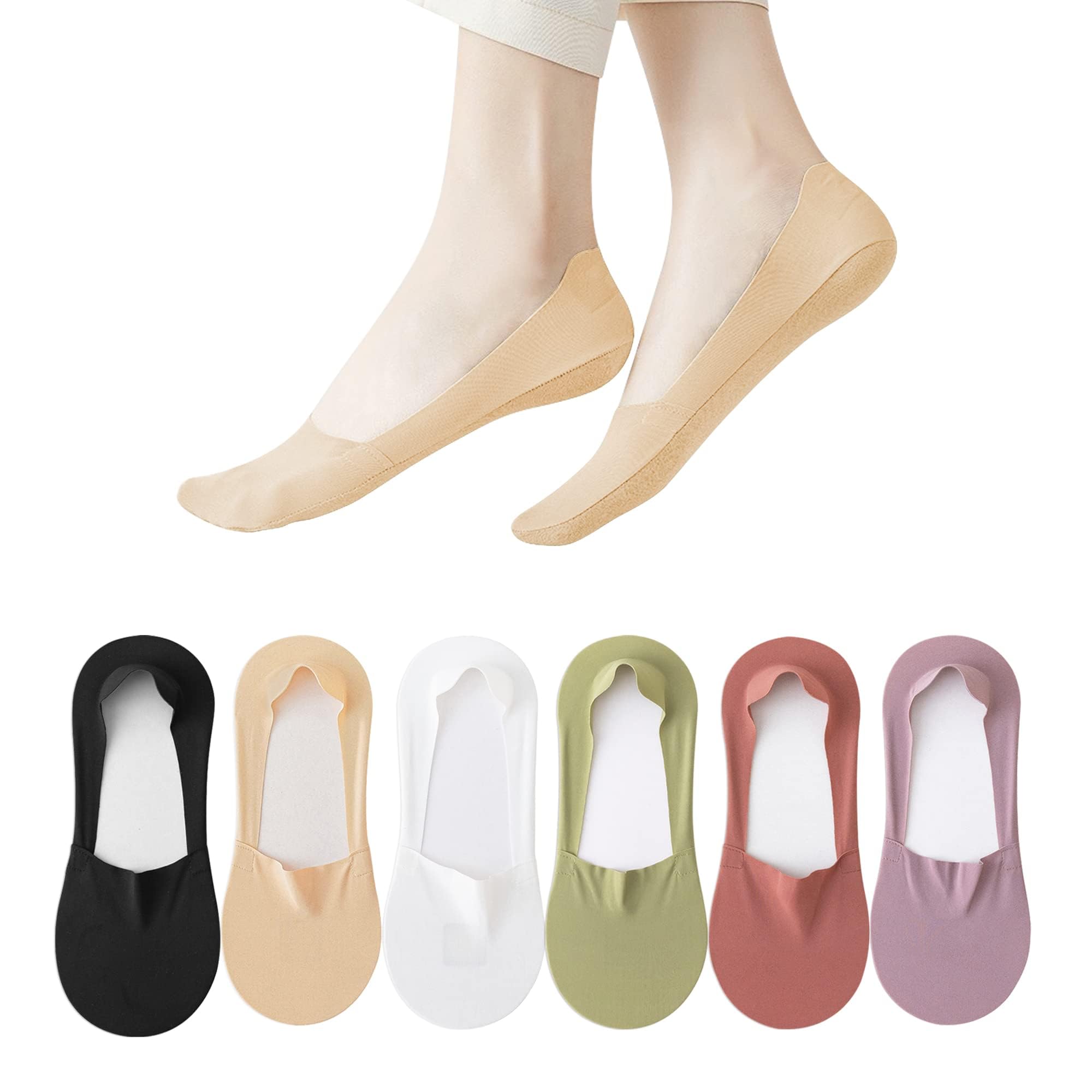 No Show Socks Womens 6 Pairs Hidden Invisible Low Cut Socks Non Slip Socks Womens Breathable Cool Thin Womens Socks