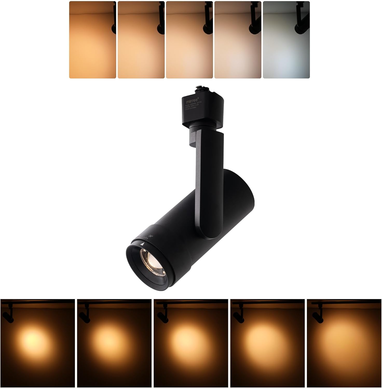 mirrea 5-Color Zoomable LED Track Lighting Heads H-Type Dimmable, Black 13.5W Ceiling Fixtures for Kitchen, Modern Accent Light, 2700-5000K Adjustable, Beam Angle 24°-60°, CRI90+,Pack of 1