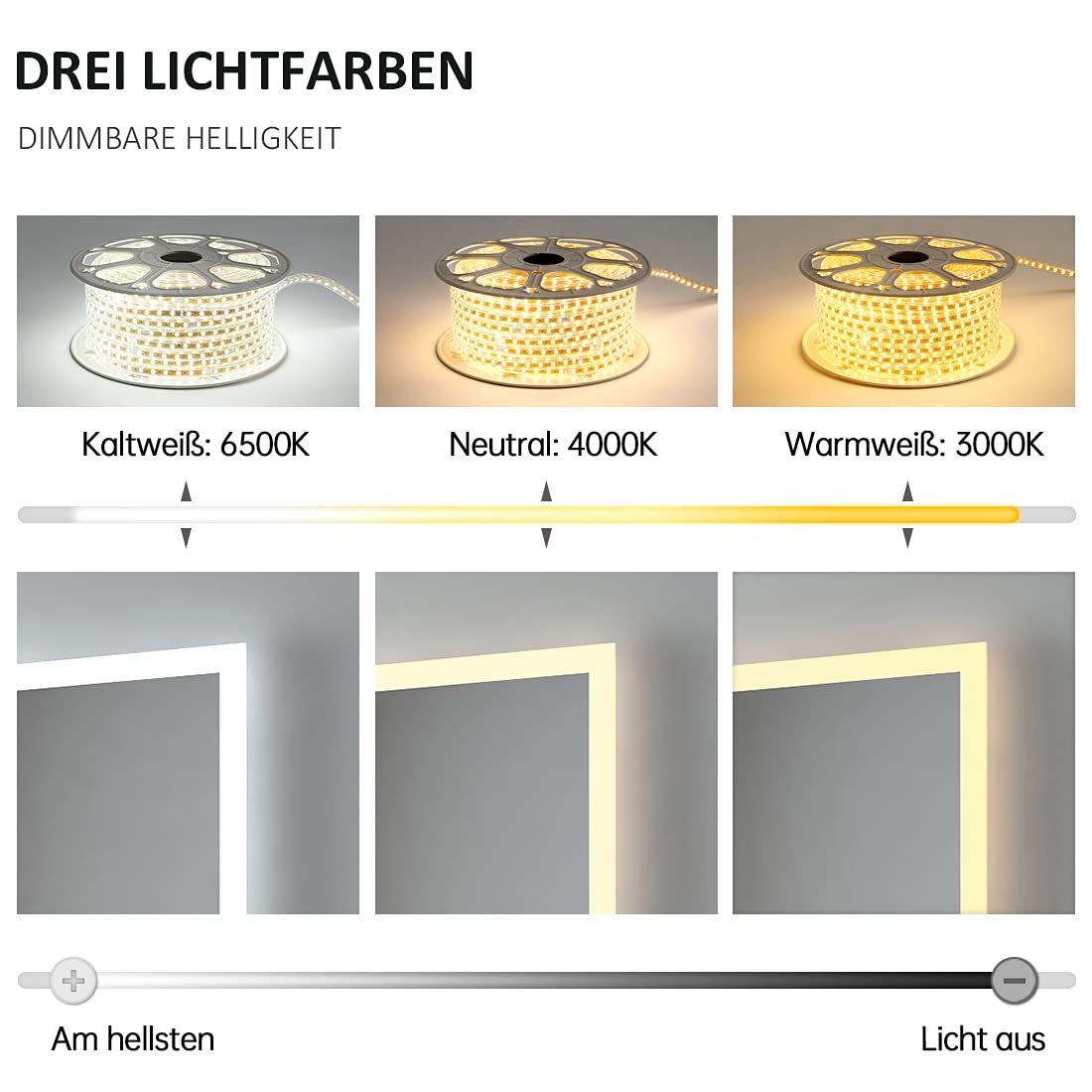 EMKE Lustro łazienkowe z oświetleniem LED, 3 barwy światła 3000-6400 K, zimna biel, neutralna ciepła biel, lustro łazienkowe z włącznikiem dotykowym i funkcją zapobiegającą zaparowaniu, 50 x 70 cm