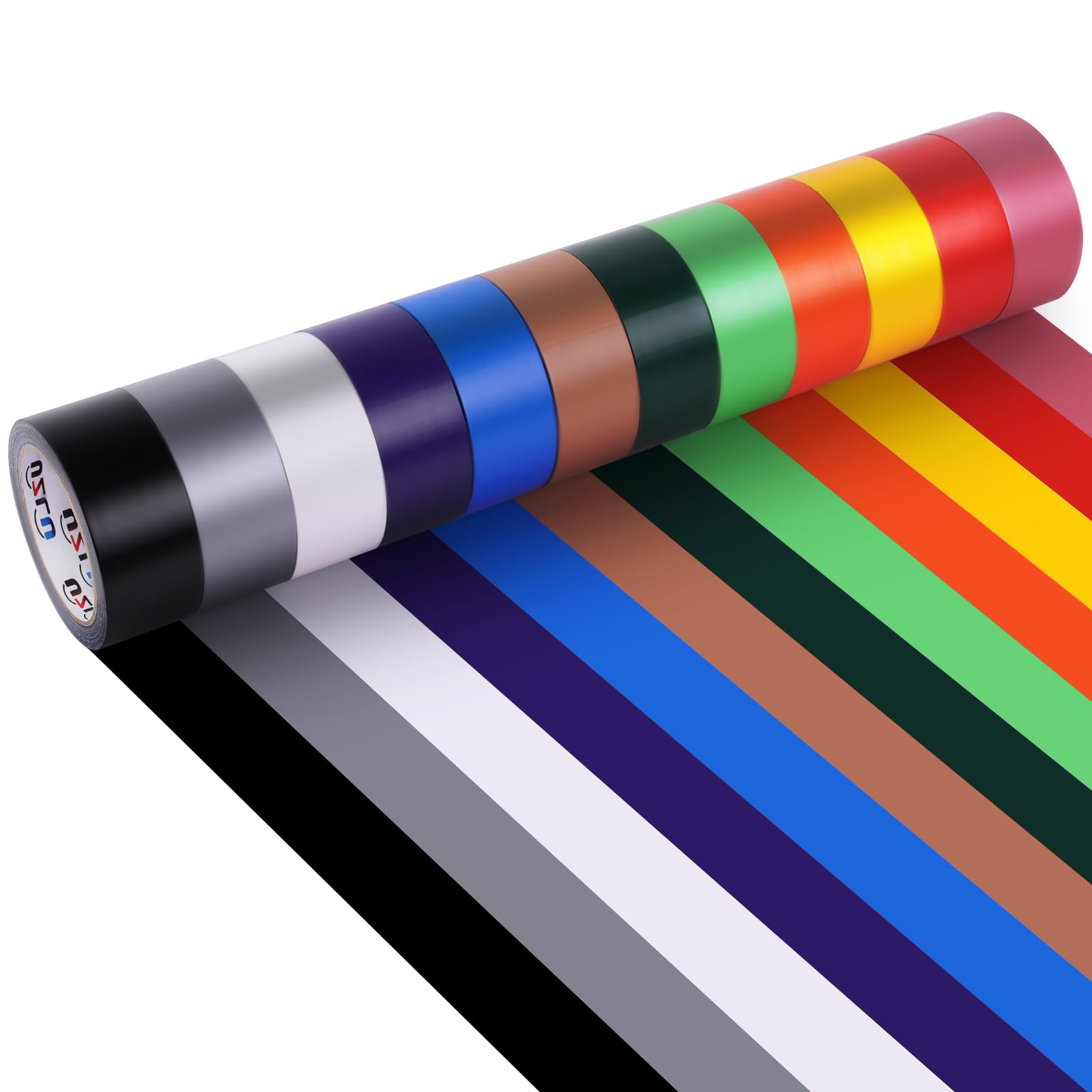 12PCS Rainbow Colored Duct Tape Bulk, 20 Yards x 1.88 Inch Heavy Duty Waterproof, No Residue, Bright Colors and Patterns for Packaging, Arts, Crafts,